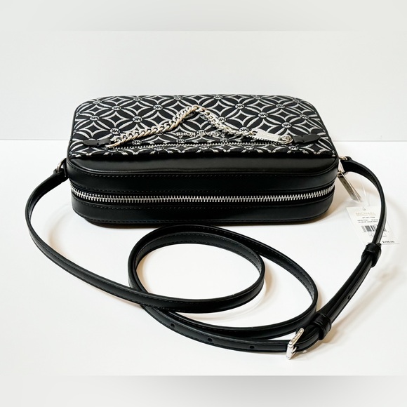 Michael Kors Jet Set Travel Chain Crossbody Bag Graphic Logo Black Silver - Picture 5 of 12